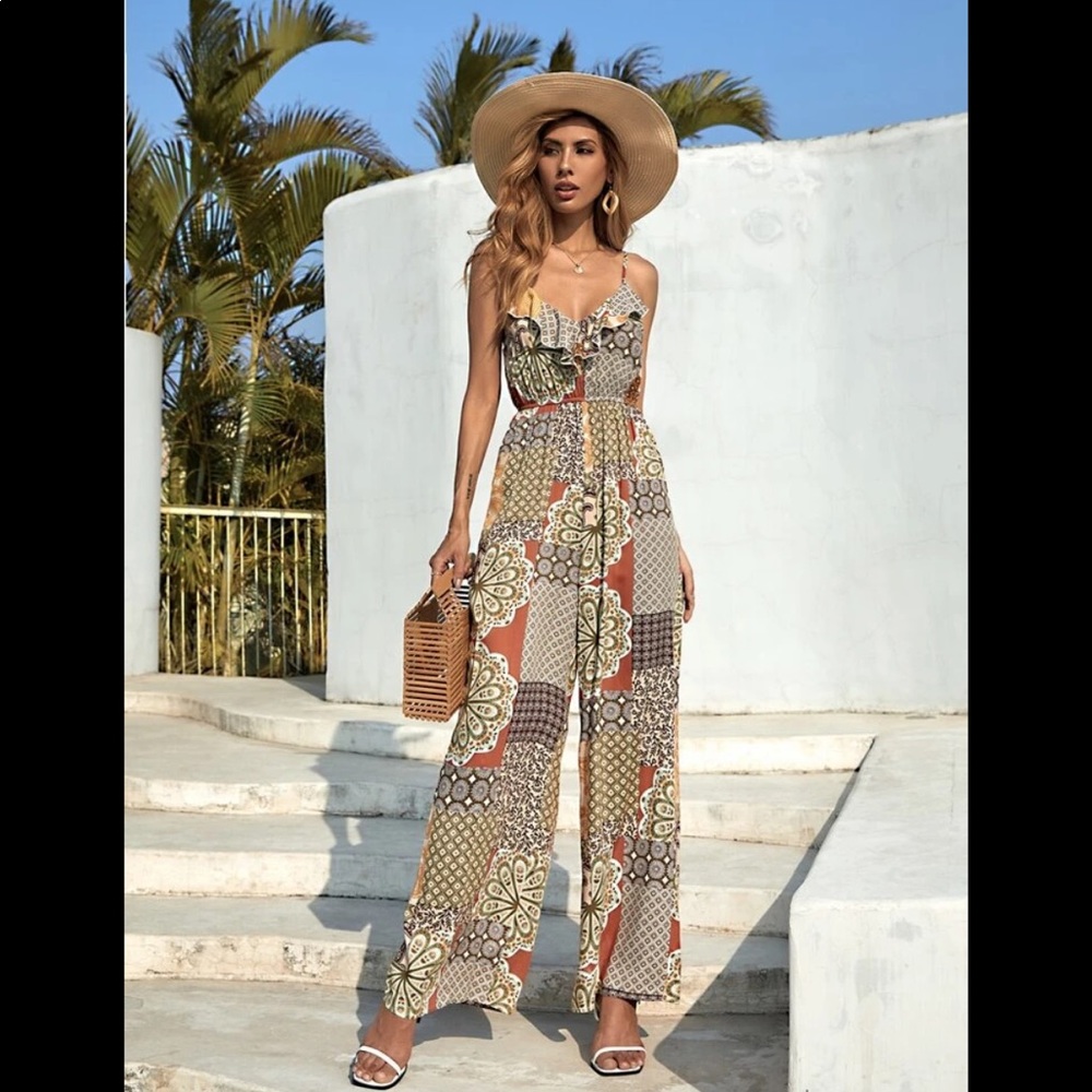 Ruffle Trim Floral Jumpsuit XS